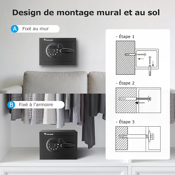 Bonsaii 6.6L Safe Box, Small Safe Lock Box with Electronic Keypad for Money, Steel Construction Digital Safe, Mini Safe with 2 Keys for Home Office Hotel - 4
