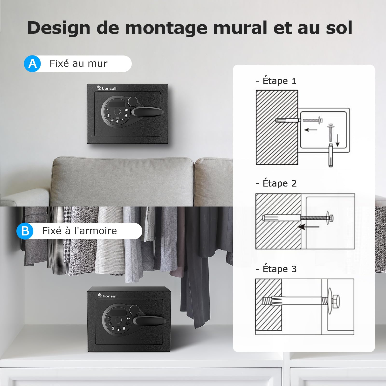 Bonsaii 6.6L Safe Box, Small Safe Lock Box with Electronic Keypad for Money, Steel Construction Digital Safe, Mini Safe with 2 Keys for Home Office Hotel - 5