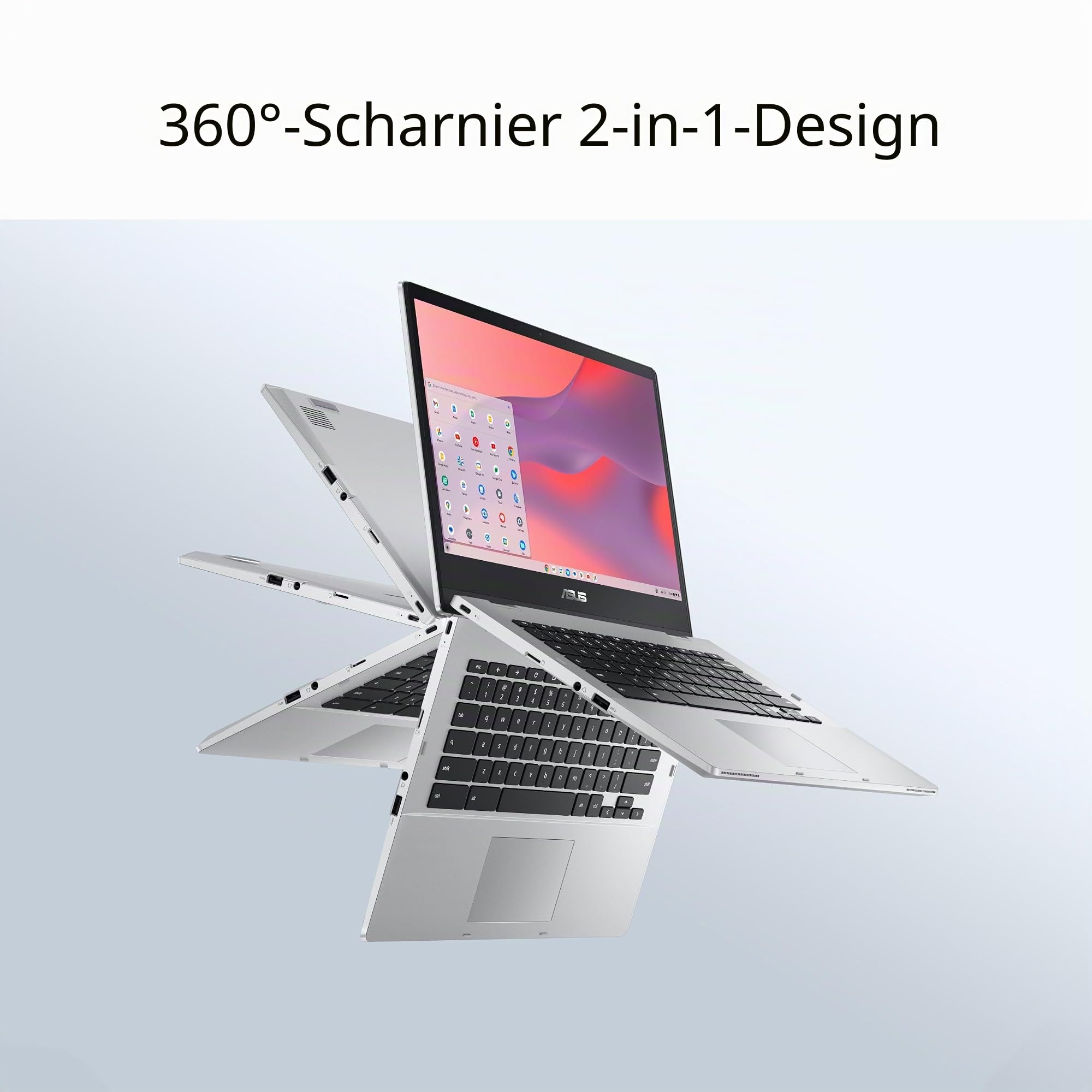 ASUS Chromebook Flip CX1 Convertible Laptop, 14 Zoll FHD NanoEdge 360-Grad-Touchscreen, Intel Celeron N4500 Prozessor, 128 GB eMMC-Speicher, 8 GB RAM, ChromeOS, Transparentes Silber, CX1400FKA-AS88FT