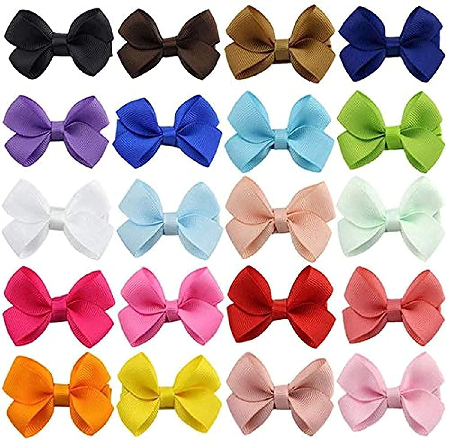 DELFINO Baby Hair Clips, 20 PCS Boutique Mini Hair Bow Grosgrain Ribbon Hair Bows Alligator Clips Hair Accessories for Baby Girls Toddlers Kids (Mixed Color)