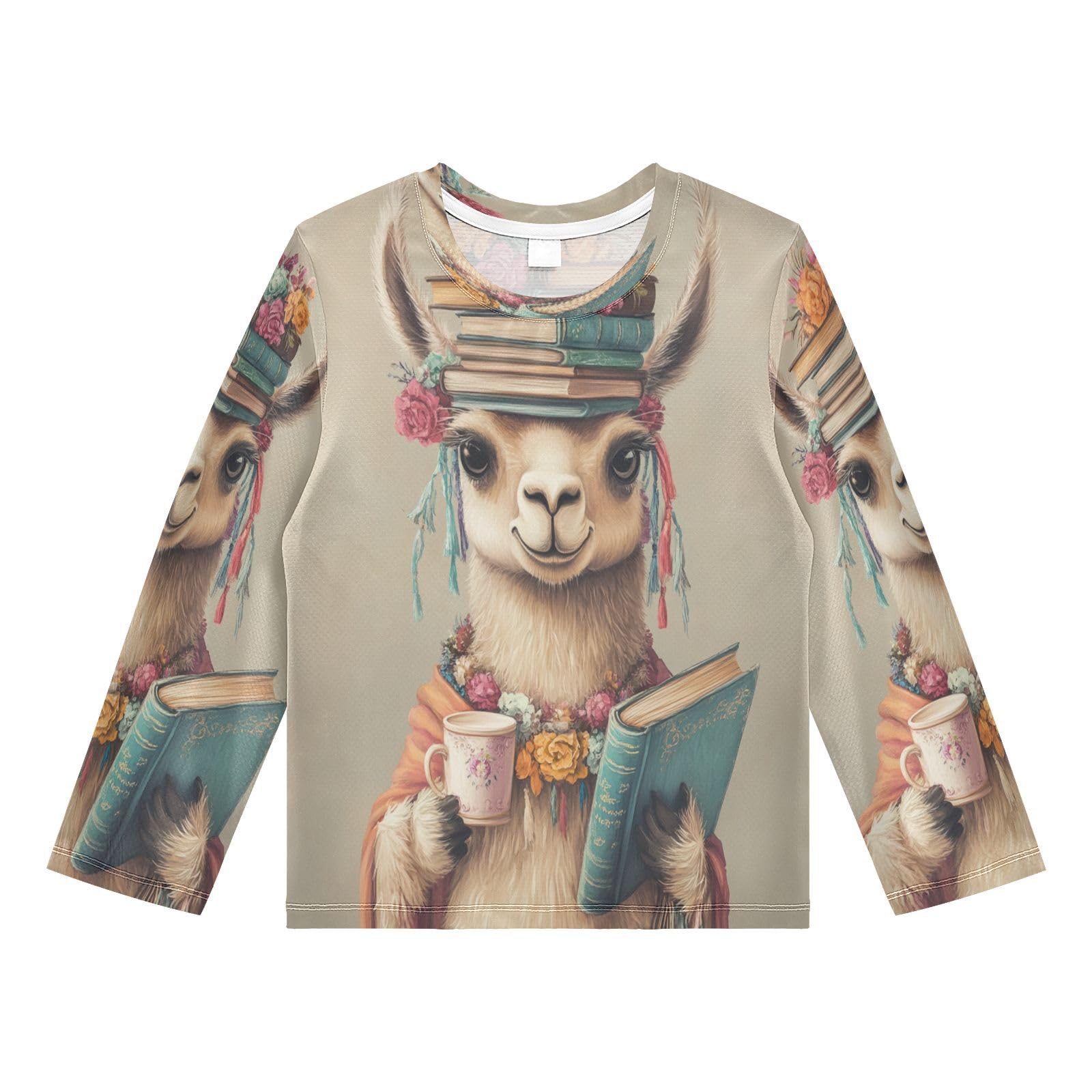 DOMIKING Flowers Lamp Beige Boys Long Sleeve Rashguard Shirt Kids Quick Dry Swim Shirt for Running Swiming Pool 9-10T