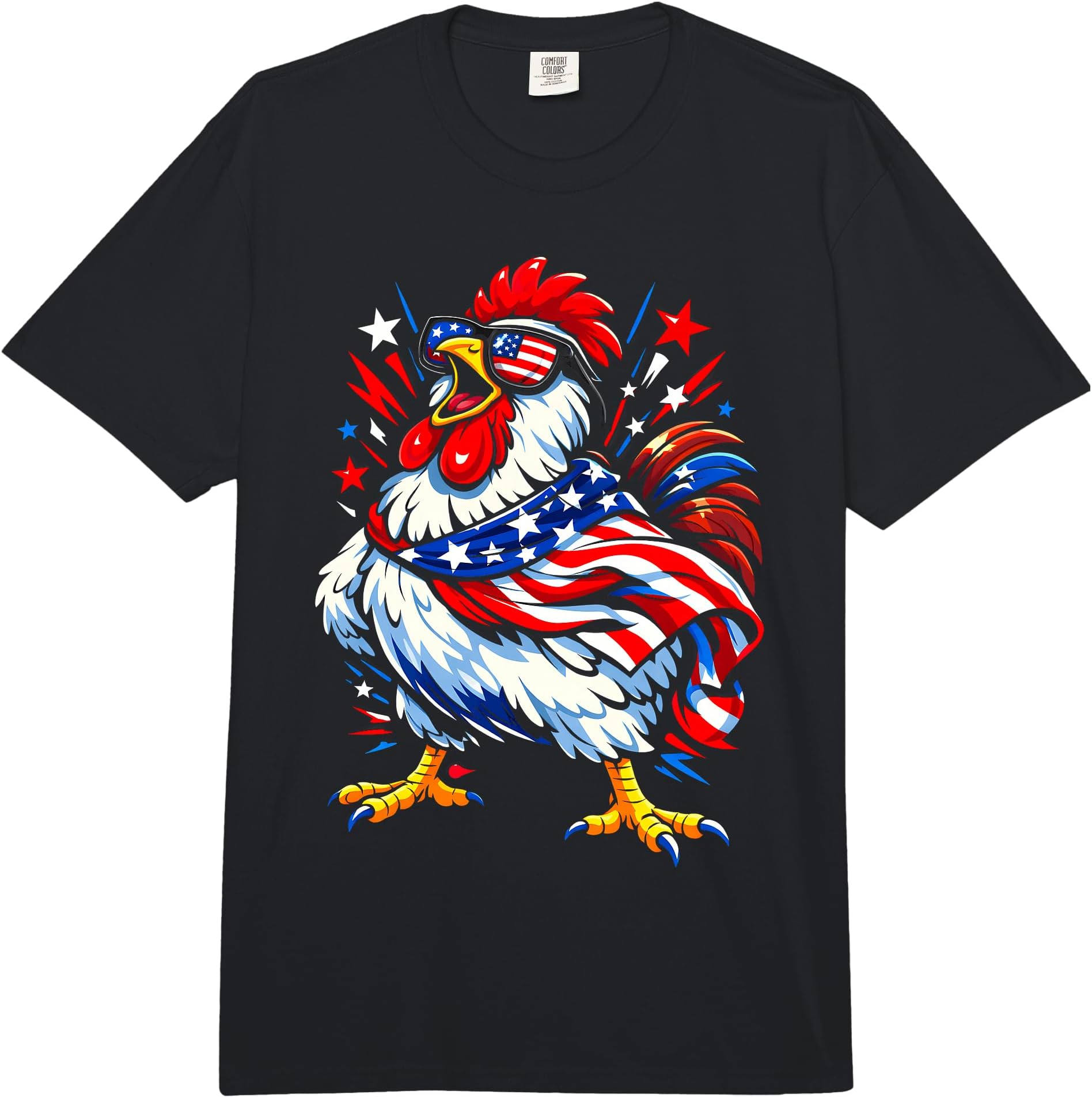 Funny Patriotic 4th of July Chicken Americana USA Flag Comfort Colors Adult Heavyweight T-Shirt