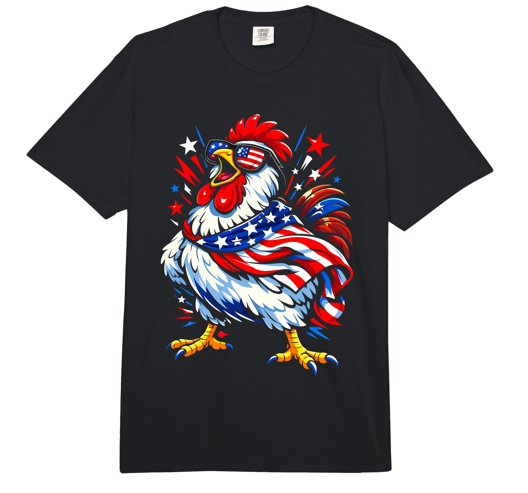 Funny Patriotic 4th of July Chicken Americana USA Flag Comfort Colors Adult Heavyweight T-Shirt
