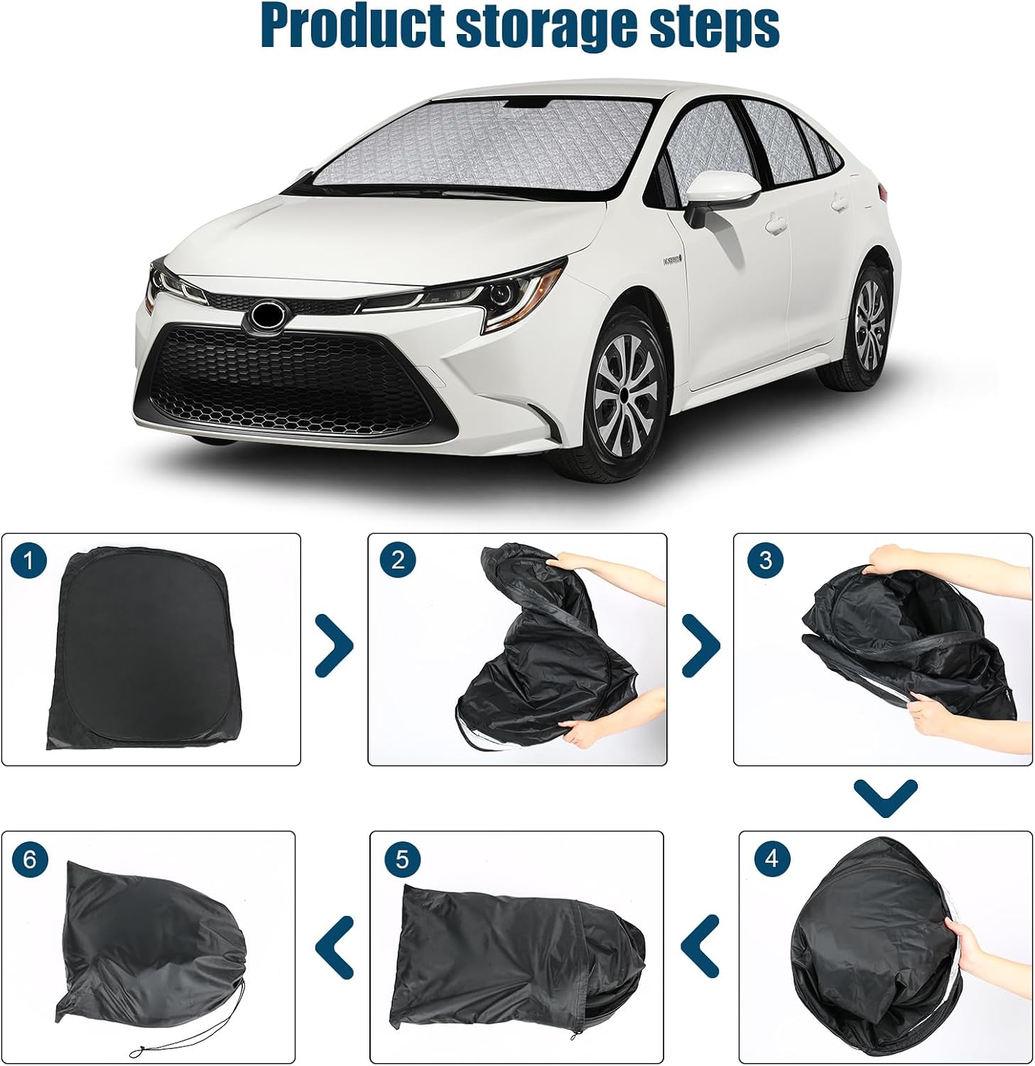 Windshield Sun Shade Custom Fit for Toyota Corolla 2020-2025, 6 Set Foldable Sunshade Side Rear Window Full Shade Cover Privacy Protection Keeps Car Cool
