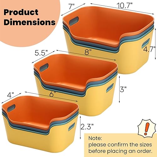 Miniatura 2 de Paquete de 12 contenedores y cestas de almacenamiento de plástico, 3 tamaños, contenedores organizadores de aula con asa integrada, contenedor de