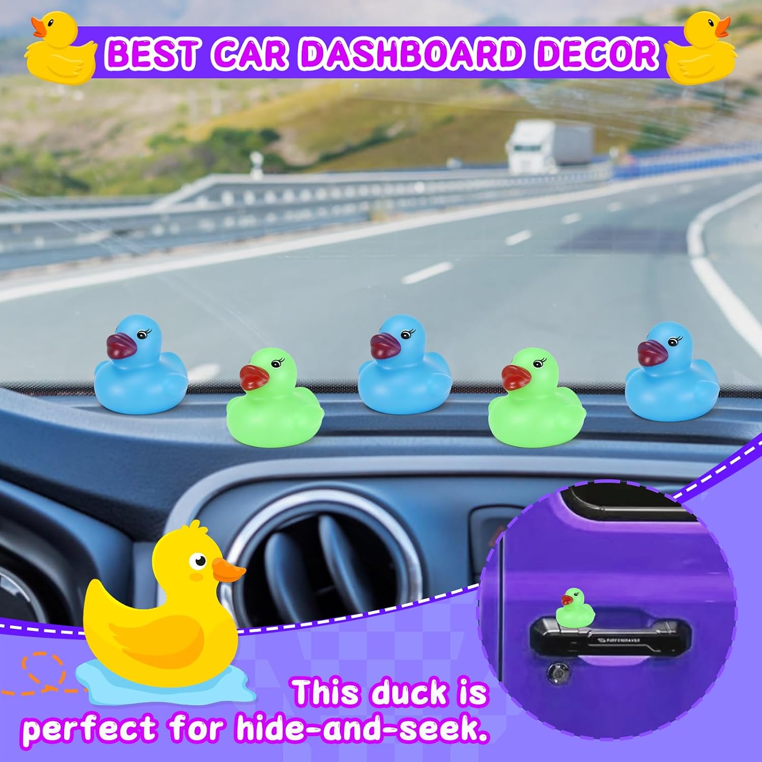 50PCS Glow in the Dark Rubber Ducks Bulk - Compact Size 1.46x1.41inch for Car Decor & Party, Glowing Rubber Duck Accessories, Durable PVC, Easy to Use