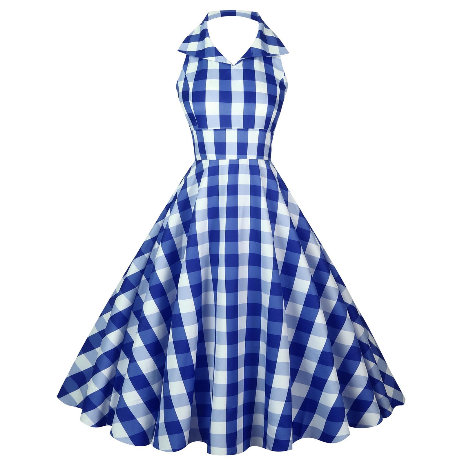 Générique Carreaux Robe Vintage Années 50 Femme Retro Rockabilly Pin Up Chic et Elegant Robes sans Manche Dos Nu Mariage Cocktail Soirée Fête Cérémonie