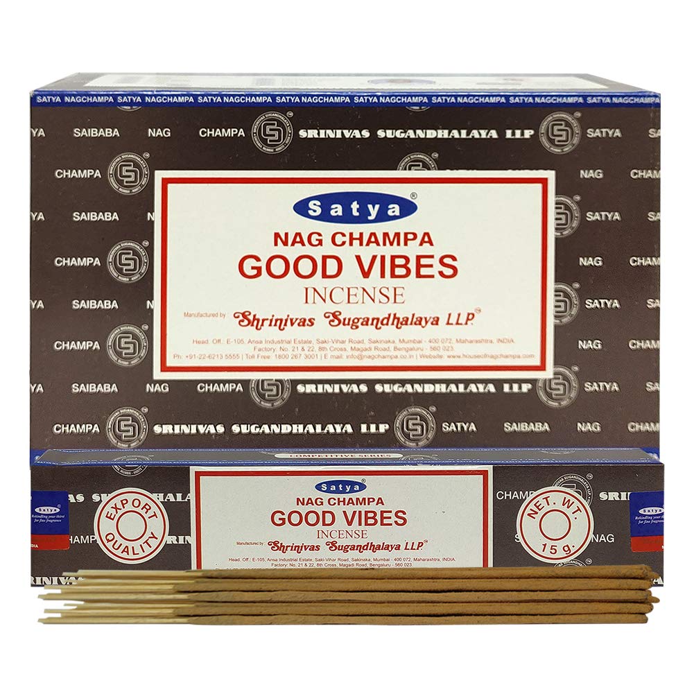 Good Vibes Räucherstäbchen und Räucherstäbchenhalter Bundle Insence Satya Räucherstäbchen