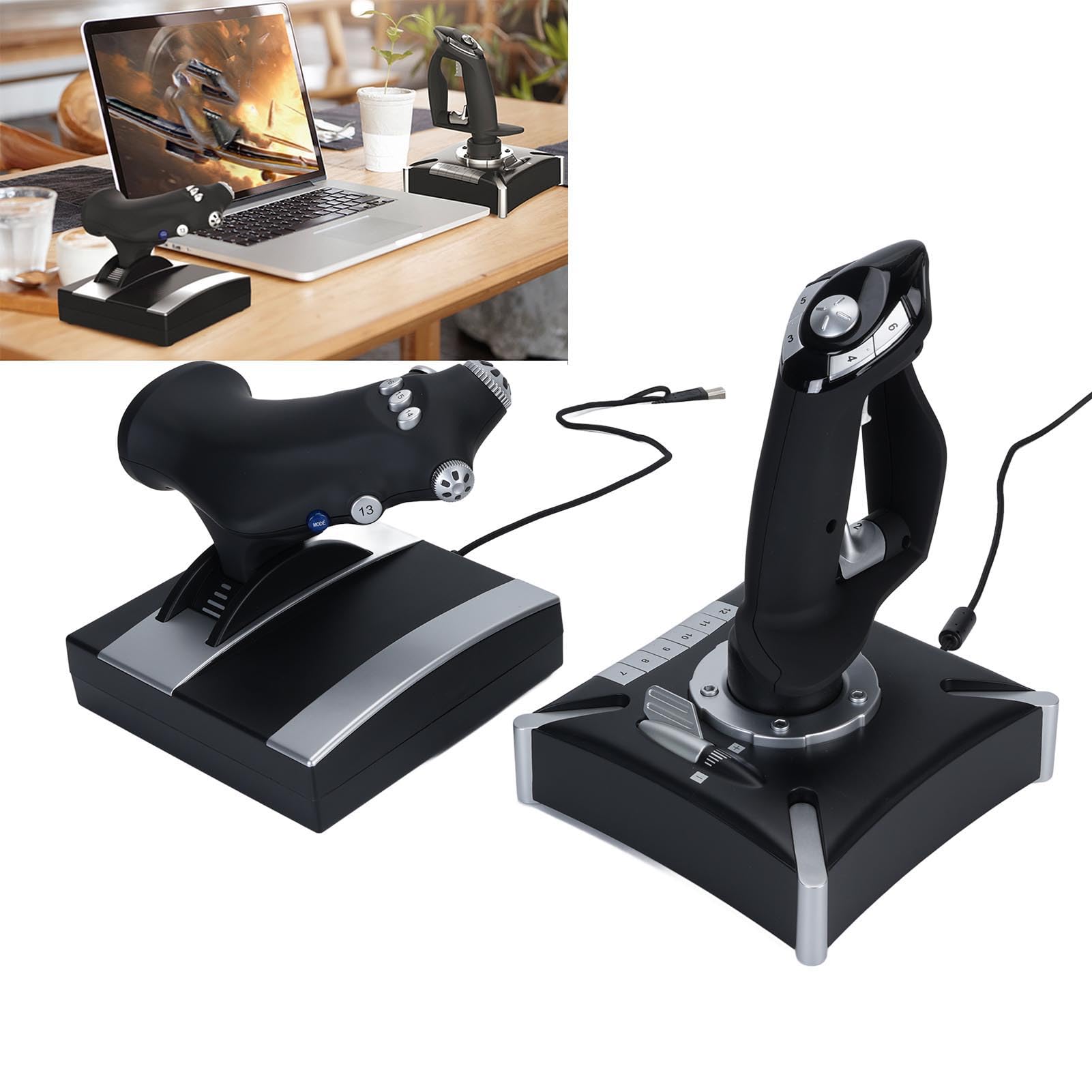 EIMSOAH Joystick de Simulación, Control de Acelerador y Yugo de Avión, Retroalimentación de Amortiguación y 16 Teclas Programables, para Series X S Wins 7 8 10 11