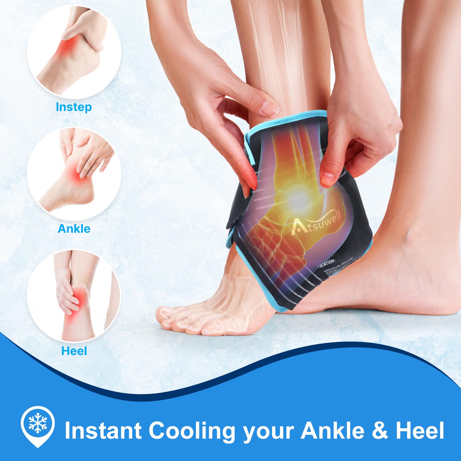 Paquete de hielo para tobillo, paquete de 2 unidades, paquete de hielo de gel reutilizable para pie y tobillo, terapia de compresión fría para aliviar el dolor, lesiones, tendinitis de Aquiles,