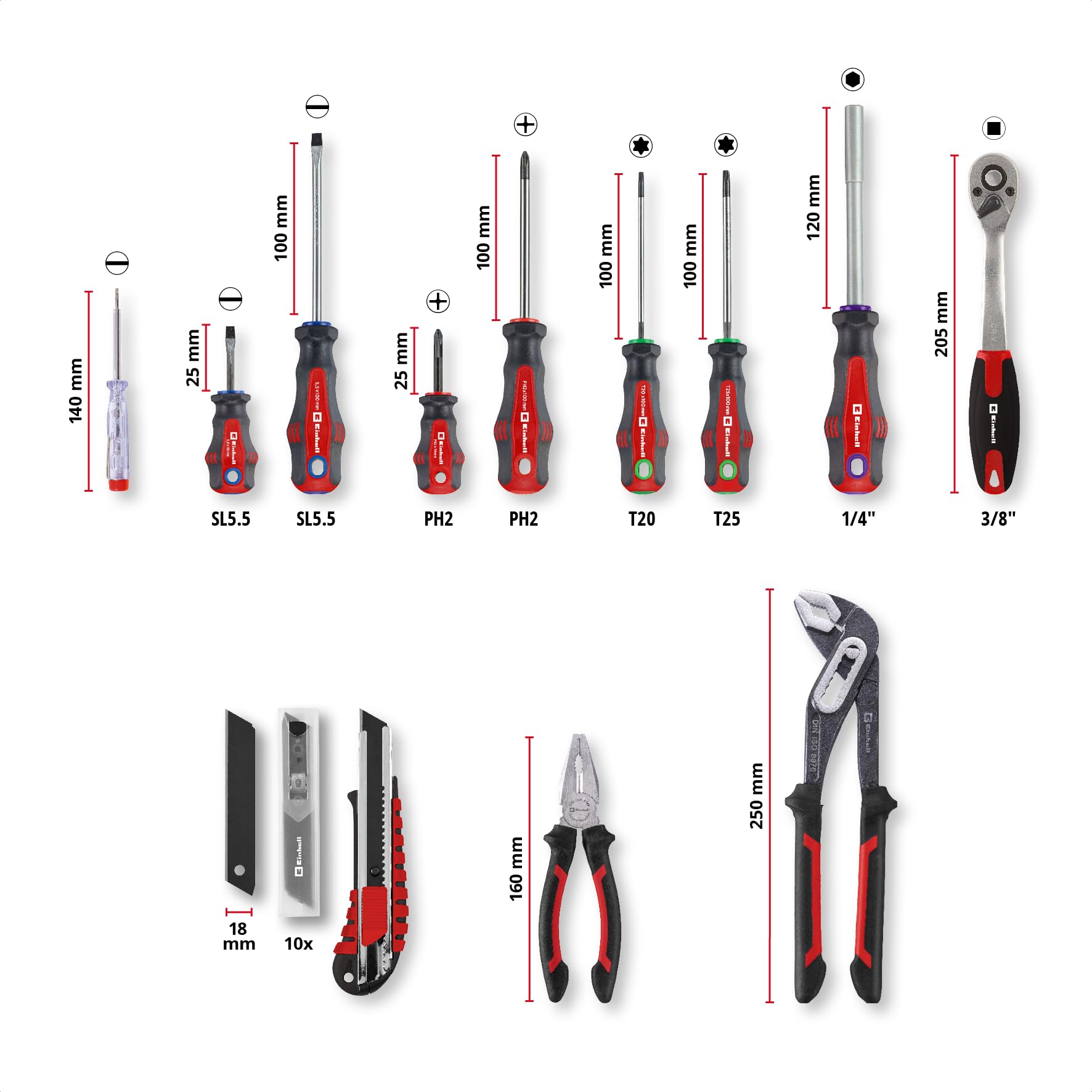 Original Einhell E-CASE 80-tlg. Werkzeugkoffer (Werkzeug-Set im robusten, stapelbaren Kunststoffkoffer als ideale Grundausstattung für den Haushalt, die Werkstatt oder unterwegs)