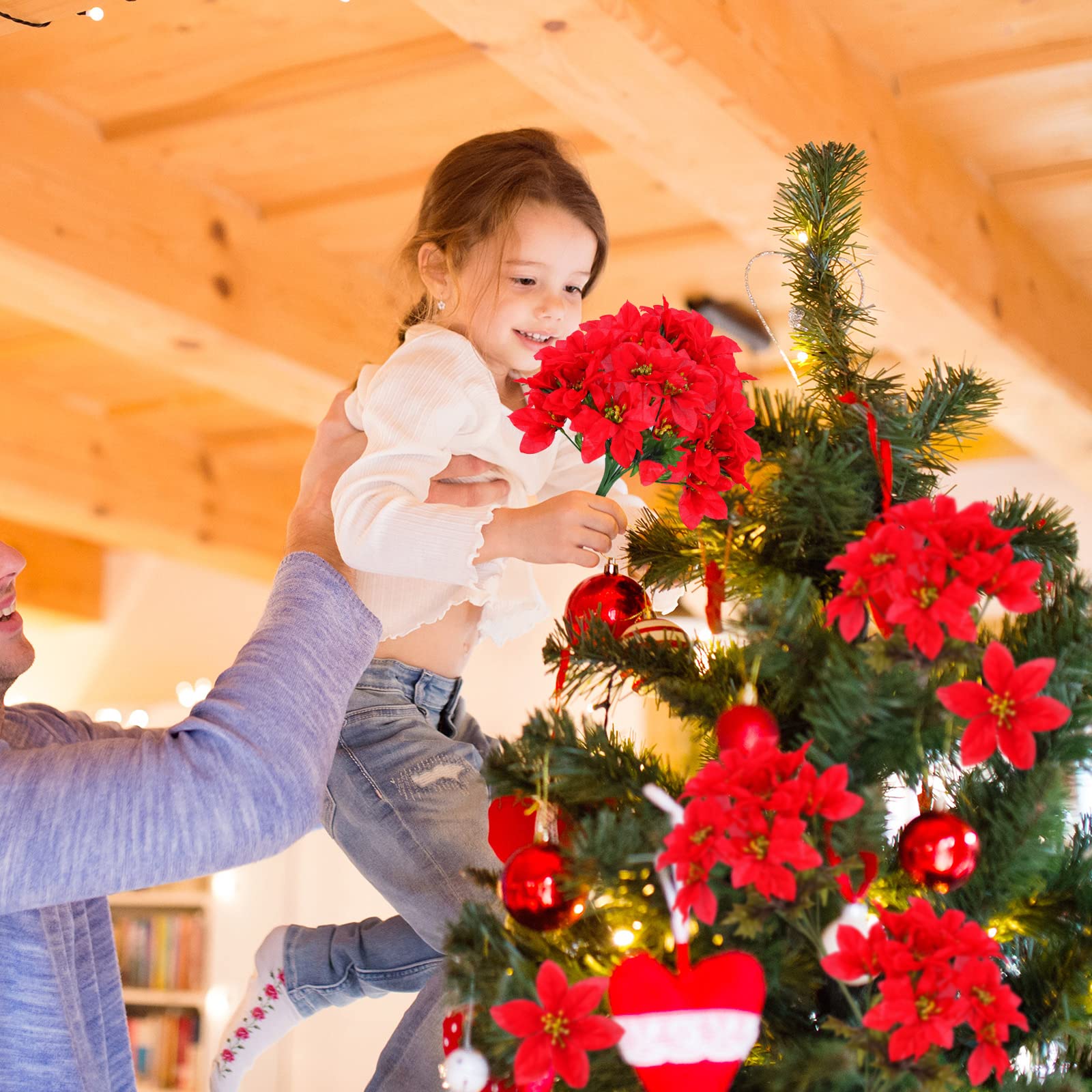 7 Köpfe Weihnachten Künstliche Weihnachtssterne Blumen Faux Weihnachtsstern Busch Blumensträuße Seide Weihnachtsstern Weihnachtsbaum Ornamente Weihnachtsstern Blumenstrauß Dekorationen für Xmas Party