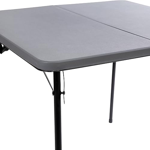 Miniatura 9 de EMMA + OLIVER Mesa plegable cuadrada de plástico gris de 2.83 pies con asa de transporte Gris,Marrón,Gris-oscuro