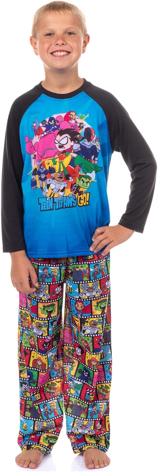 INTIMO Teen Titans Go! Pajamas Boys' Filmstrip Design 2-Piece Lounge Sleep Set Loungewear