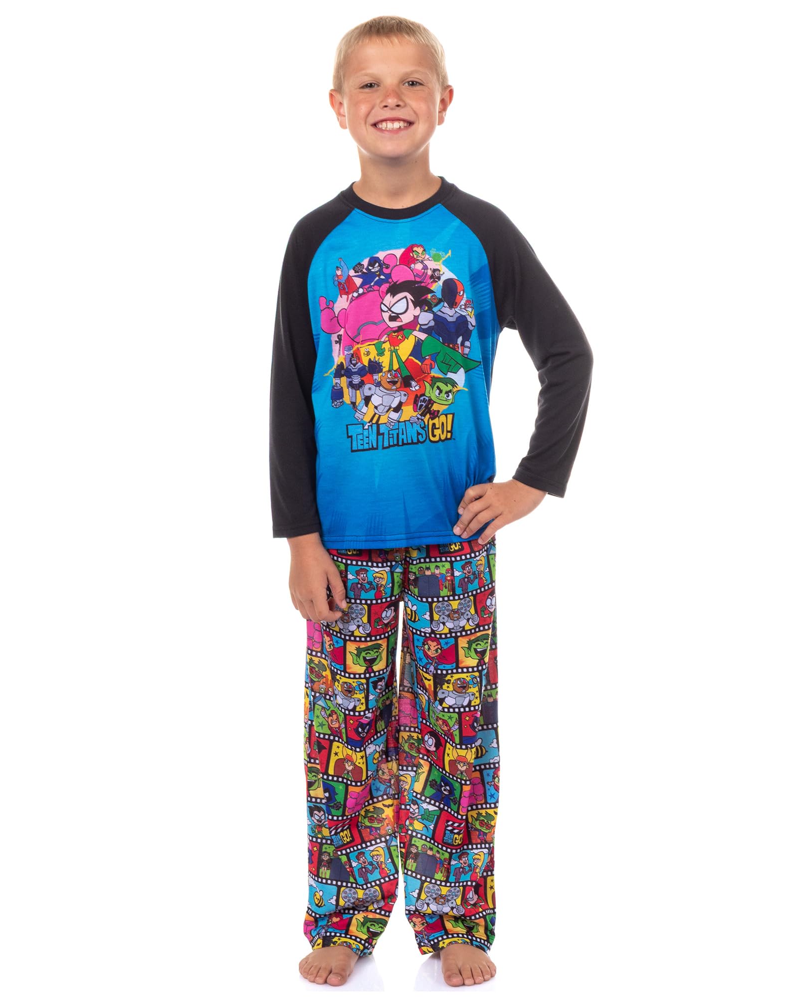 INTIMO Teen Titans Go! Pajamas Boys' Filmstrip Design 2-Piece Lounge Sleep Set Loungewear