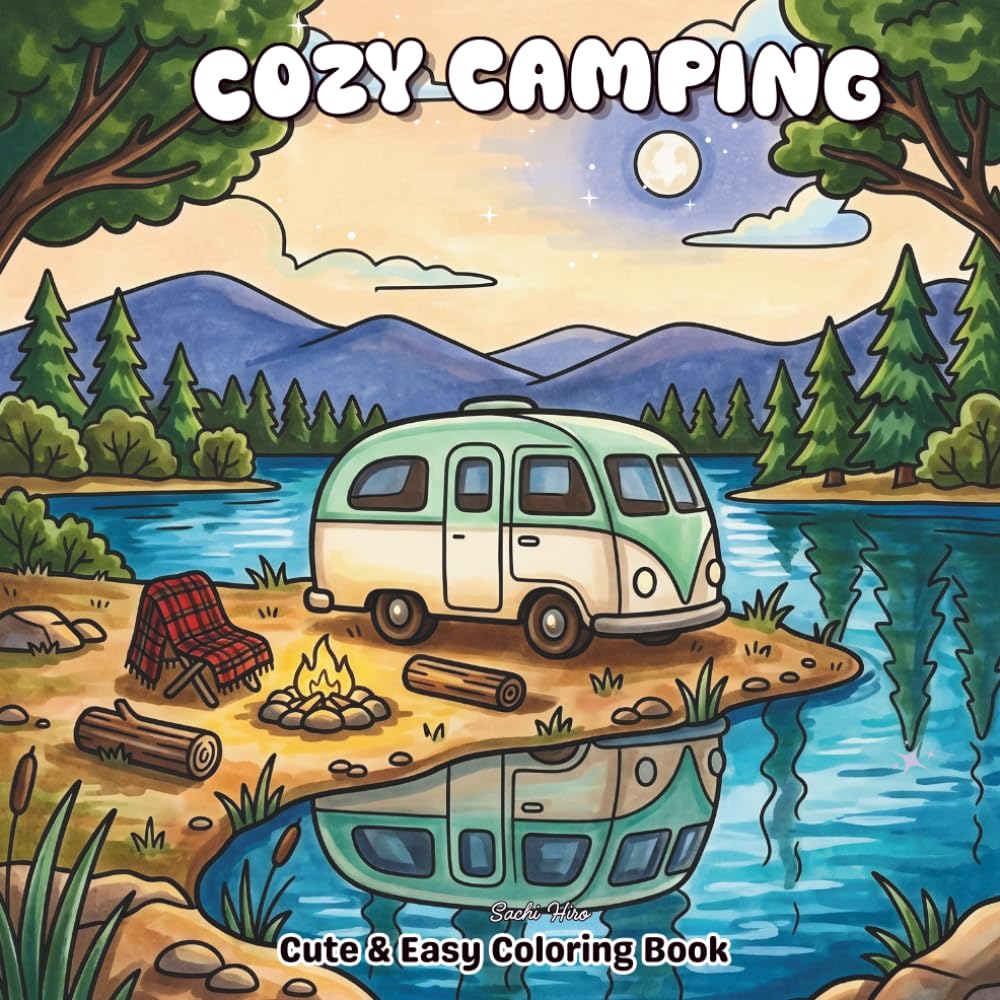 Cozy Camping Coloring Book for Adults & Teens: Bold and Easy Camper Trailer Scenes with Cute Animals, Campfires, Nature Adventures & Relaxing Outdoor Escapes (Calm Moments)