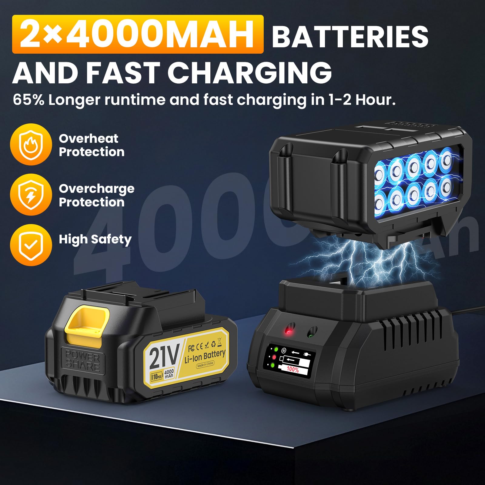 Akku Laubbläser 21V 8000mAh, 1000W Bürstenloser Motor 98000 U/min, Laubbläser Akku Kabellos mit 5 Geschwindigkeiten & Turbo-Modus, Laubbläser Leise für Garten Terrasse Einfahrt Garage