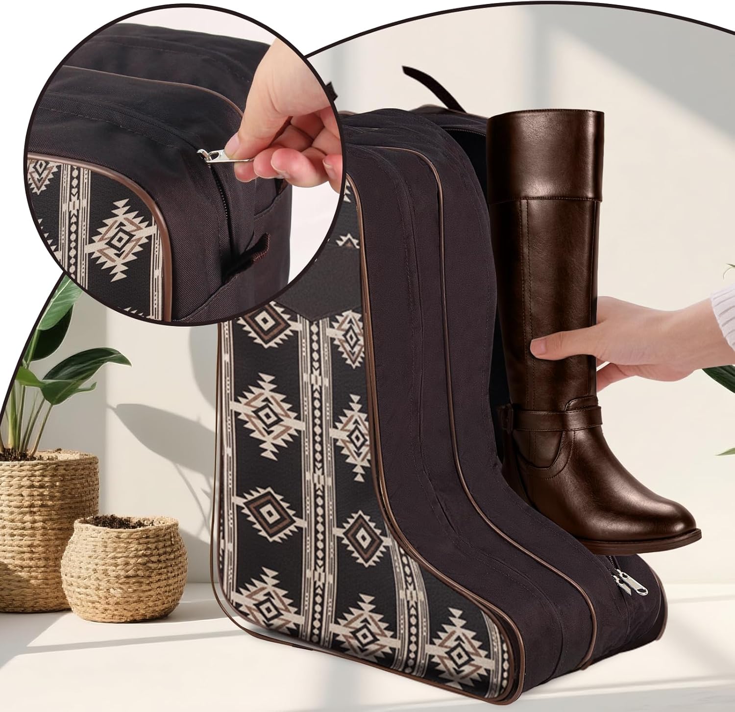 Cowgirl West Boot Bag – Fits Cowboy Boots Up to 17 Inches, Western Travel Case with Southwest Aztec Pattern, Dual-Zipper Tall Boot Storage for Rodeo, Horseback Riding & Equestrian Travel - Image 2