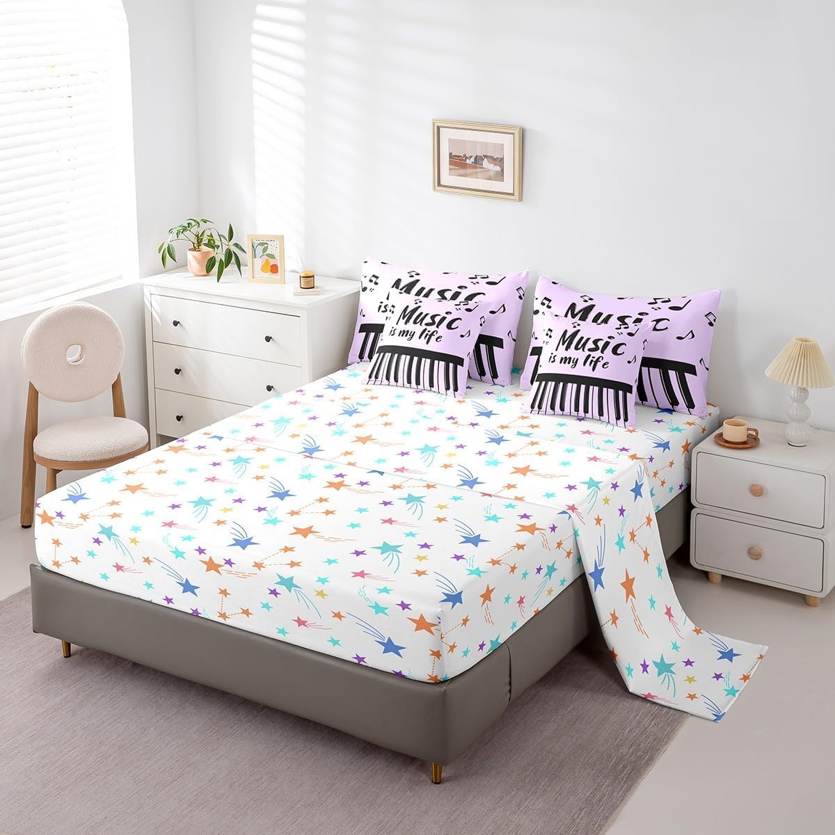 Loussiesd Musica Letto Trapuntato Strumento Musicale Piumino Letto Con Lenzuola 7 Pezzi 135x200cm(7-piece Set) Per Bambini Ragazze Ragazze Hip Hop Musica Rock