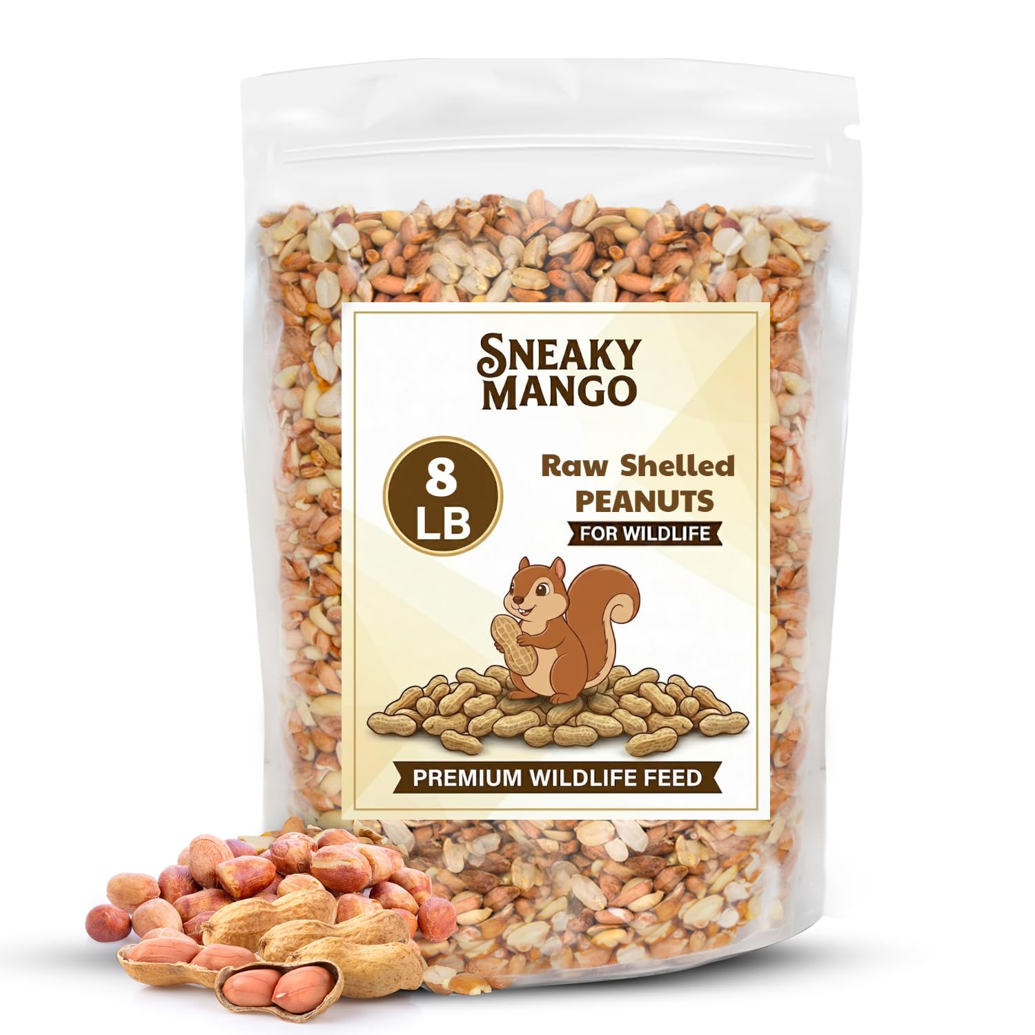 Sneaky Mango - Raw Out of Shell Peanuts - 8 Pound - Shelled Peanuts for Birds – Wildlife Quality - Food for Squirrels, Deer, Birds, and Other Wildlife Animals – Grown in The USA