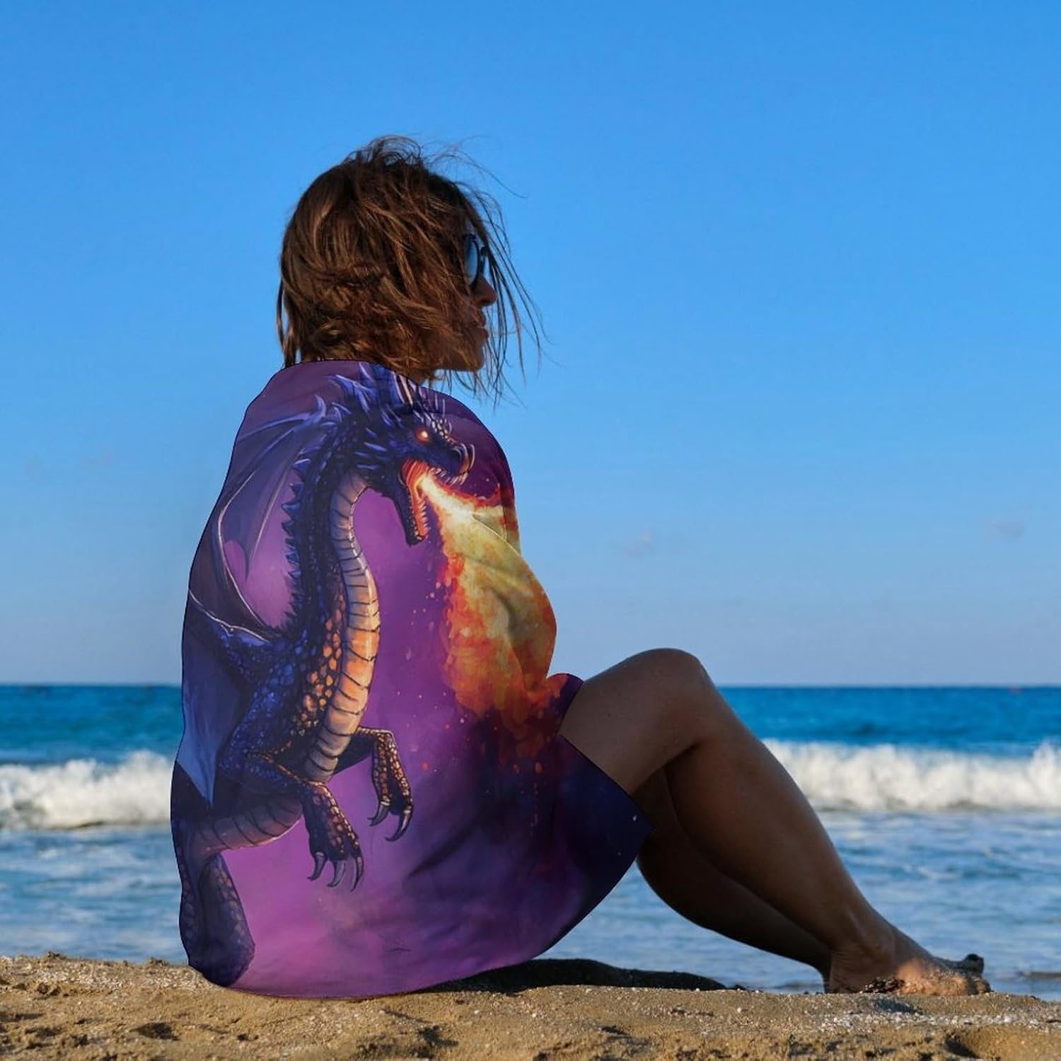 Angry Purple Dragon Oversized Beach Towel Soft Absorbent Pool Bath Swim Towels for Adults Travel Vacation Gifts 130x80cm