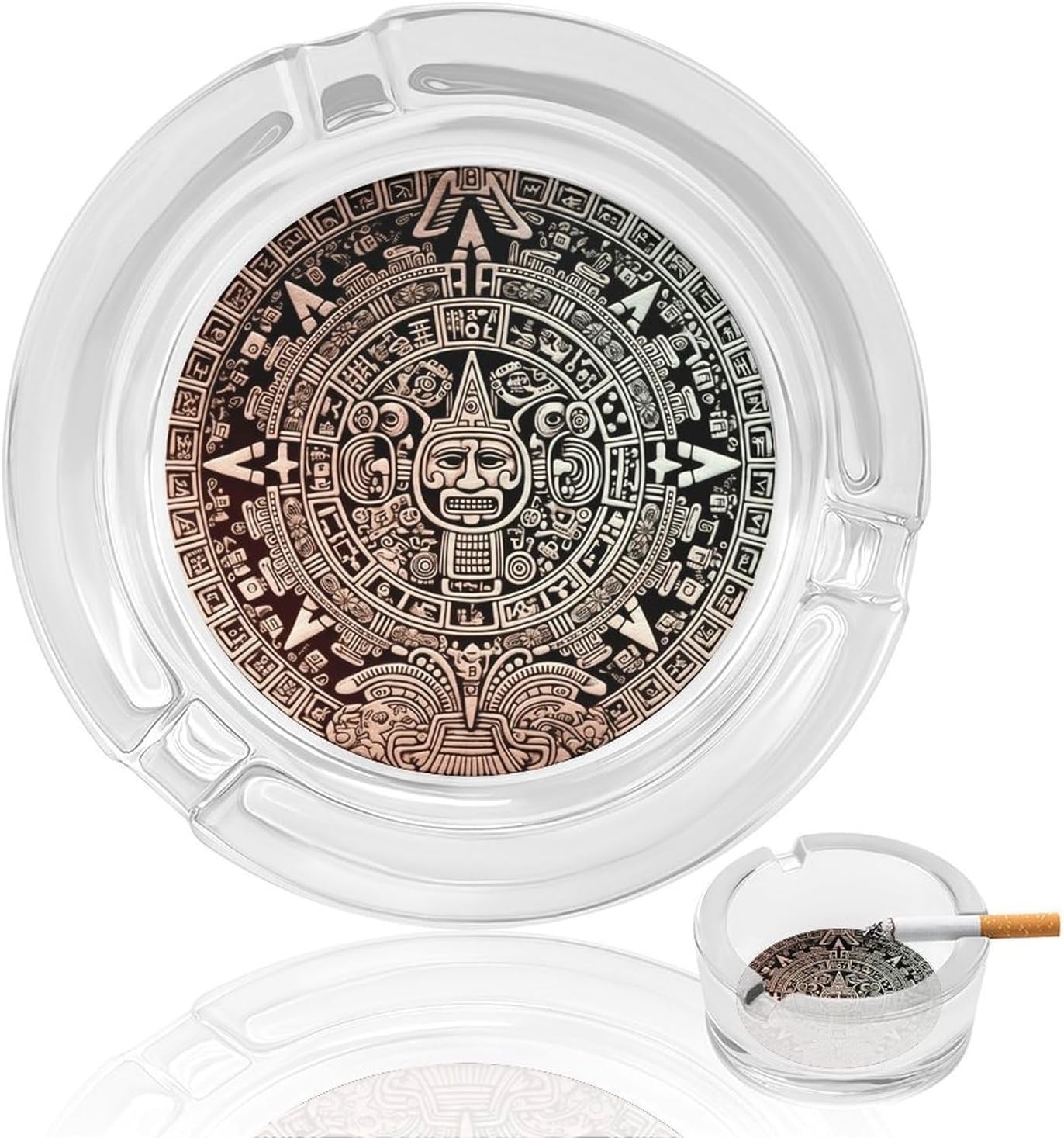Mayan Calendar End of The World Round Clear Glass Ashtray Thickened Crystal Glass Ashtray Portable Windproof Desktop Cigarette Ash Tray for Home Office Bar Patio Decor