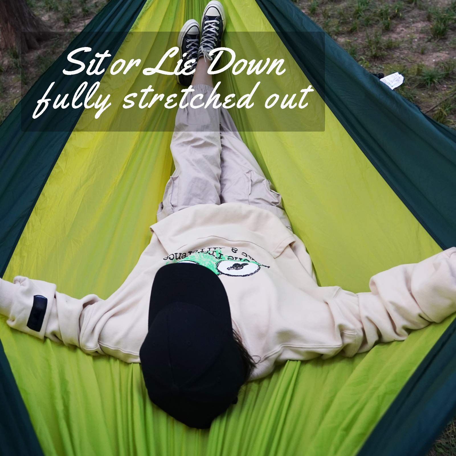 Camping Hammock Double with 2 Tree Straps, Portable Lightweight Nylon Hammocks for Backpacking, Travel Hiking, Travel, Beach, Backyard - Green