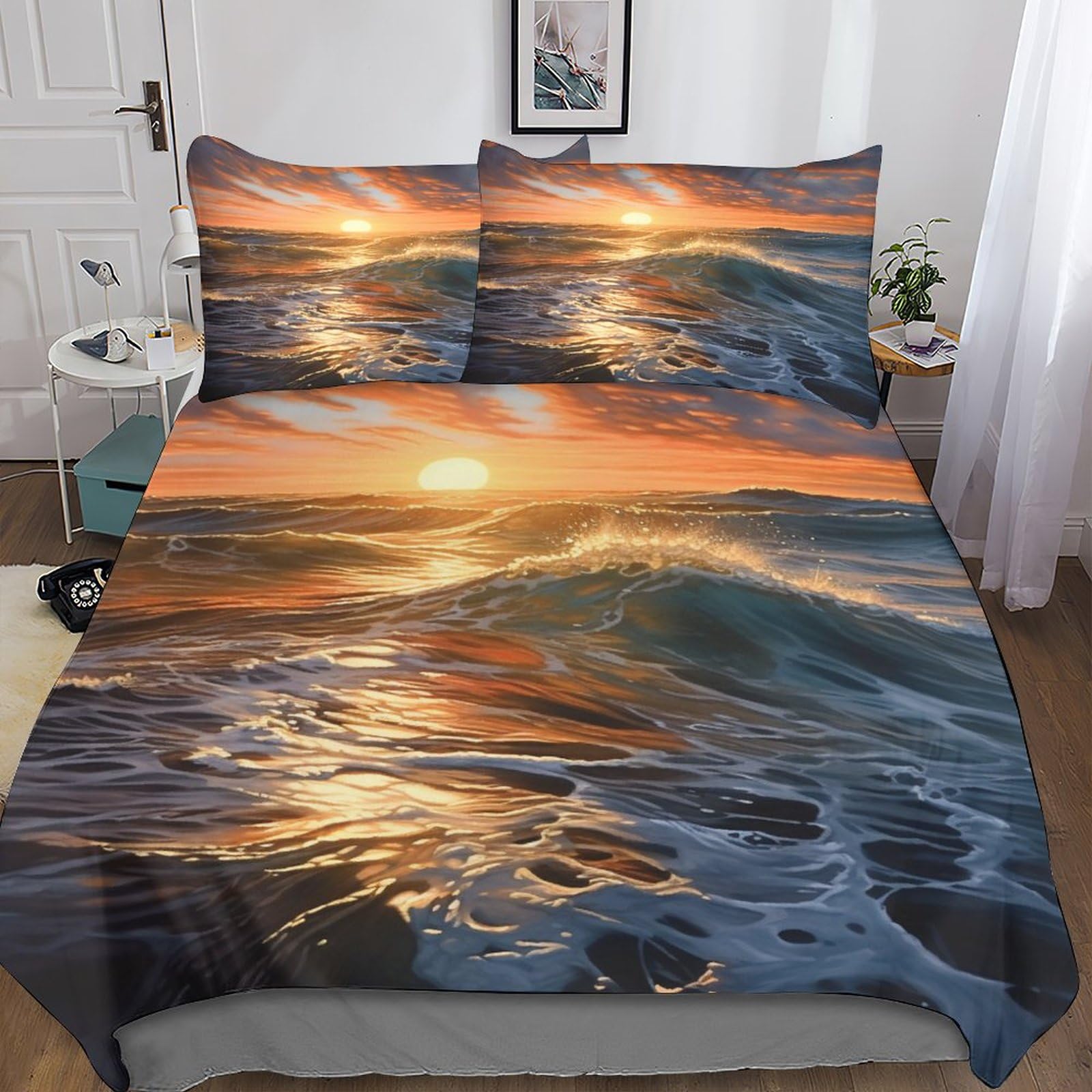 GEEYOU Copripiumino Mare Blu In Microfibra | Set Biancheria Da Letto Con Cerniera Nascosta E 4 Nastri | Singolo, Matrimoniale (200x200cm) E King - 2