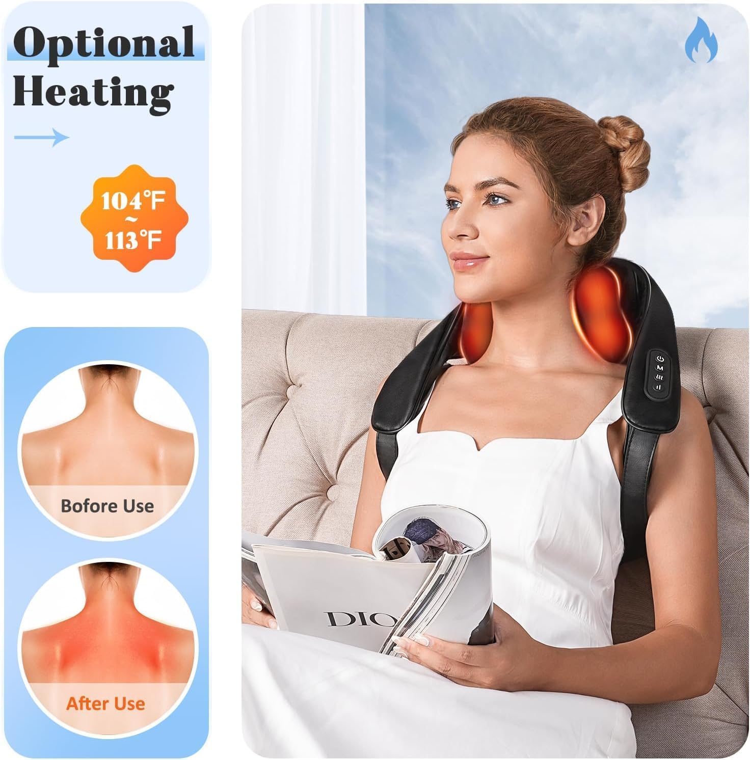 Valentine's Day Gift for Women Men, Neck and Shoulder Massager with Heat, Cordless Back and Neck Massager, 4D Shiatsu Deep Kneading Massagers for Shoulder, Back, Leg Neck Pain Relief, Home Office Use