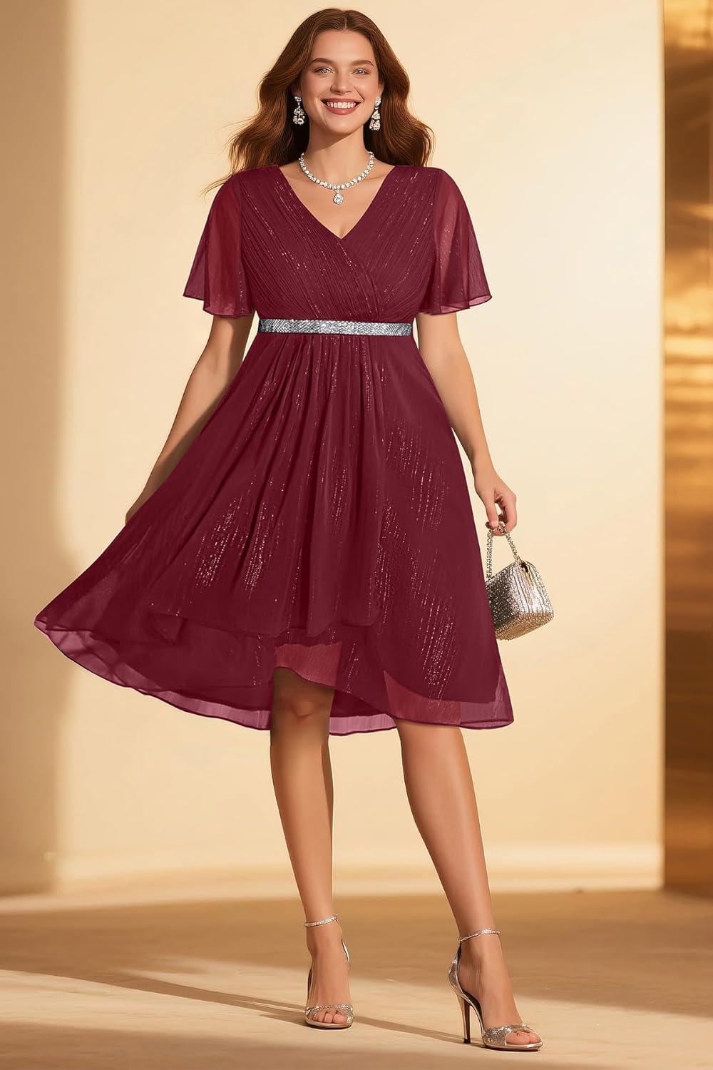 Pinup Fashion Women Plus Size Cocktail Dress - Formal Wedding Guest High Low Pleated Wrap V Neck Dresses 2025 - Image 3