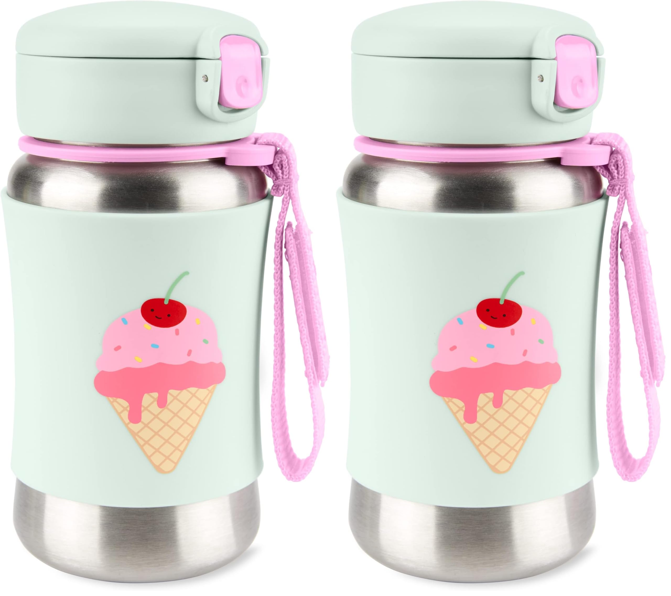 Skip Hop Toddler Sippy Cup with Straw, Sparks Stainless Steel Straw Bottle, Ice Cream (Pack of 2)