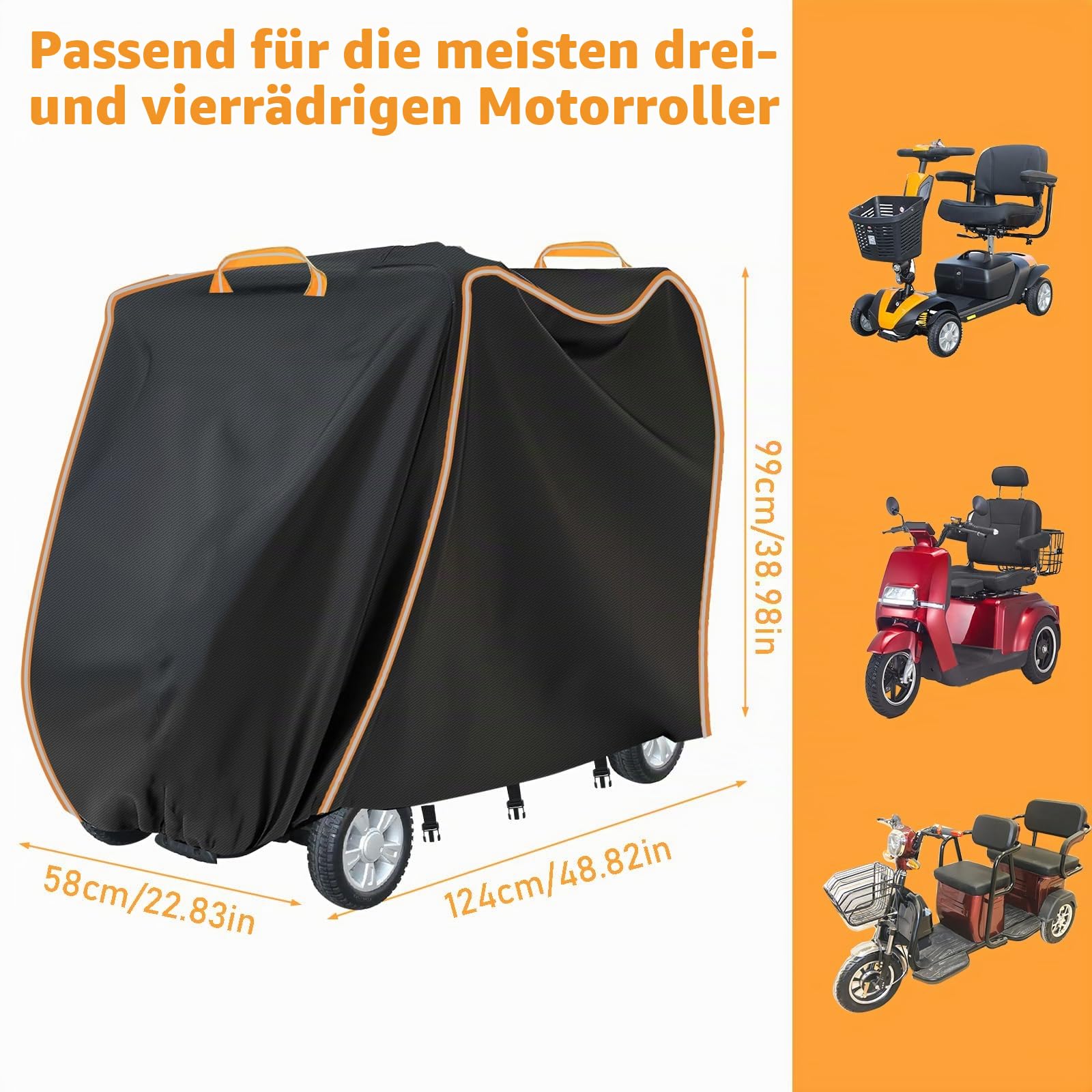 Elektromobil Abdeckung, wasserdichte 420D Oxford UV-Schutz, staubdichte Elektromobil Abdeckung 3- und 4-Rad-Mobilitätsroller, Rollstuhlabdeckung (L 124x99x58cm)