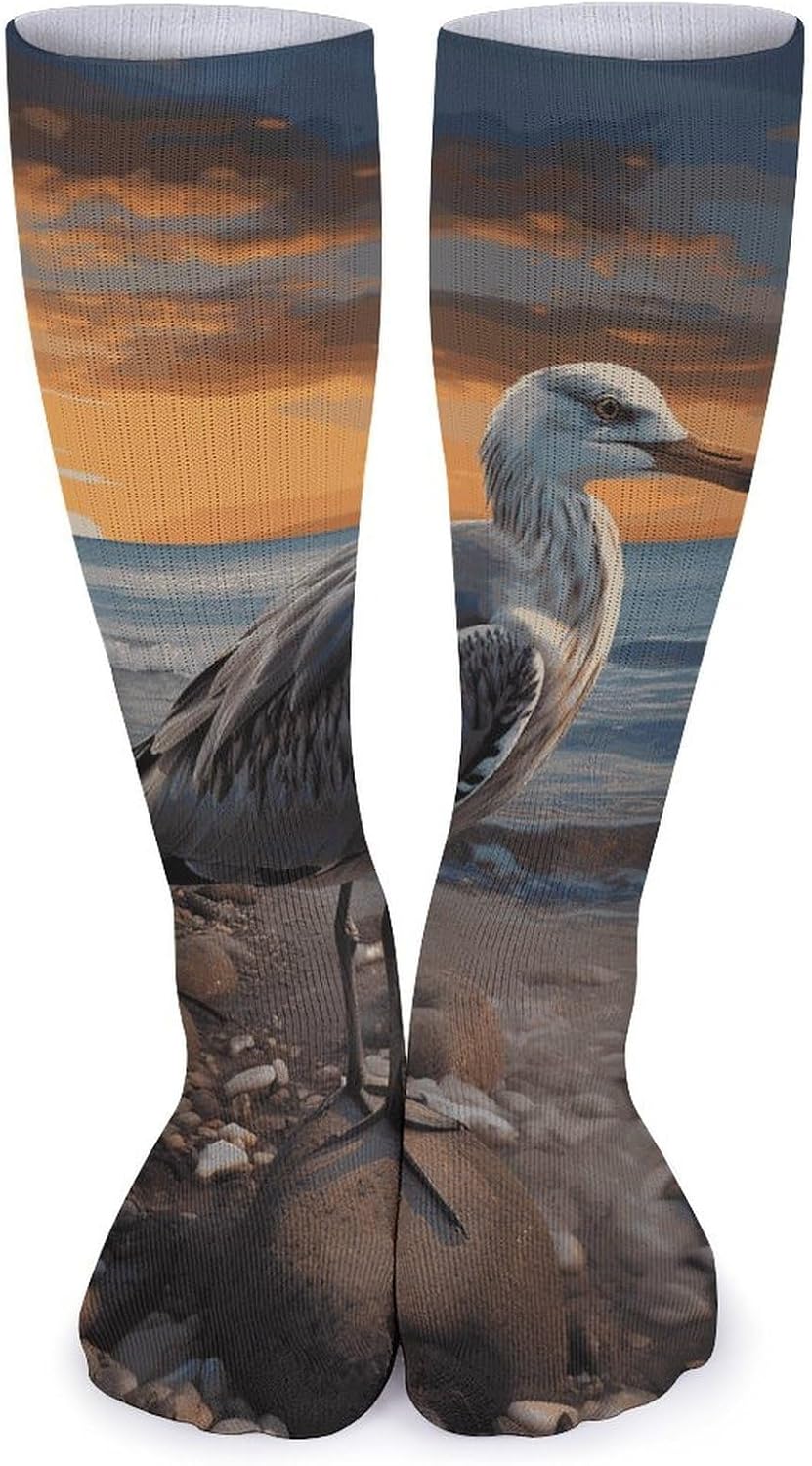 5-Pack Knee High Socks, 15.7 Inch Breathable Casual Socks Seagull Stockings for Men Women