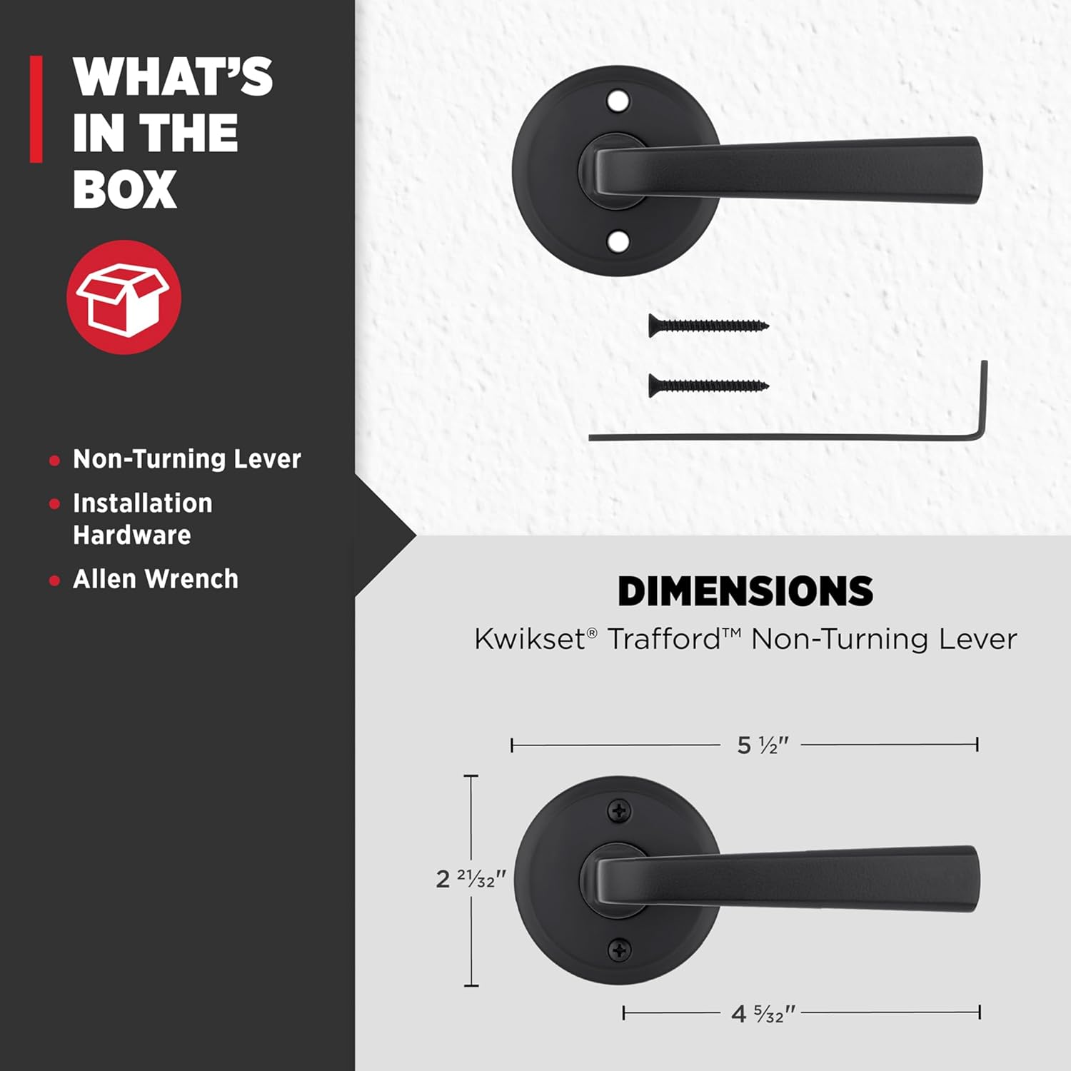 Kwikset Trafford Dummy Door Handle, Single Sided Lever for Closets, French Double Doors, and Pantry, Matte Black Non-Turning Reversible Interior Push/Pull Lever, with Microban Protection