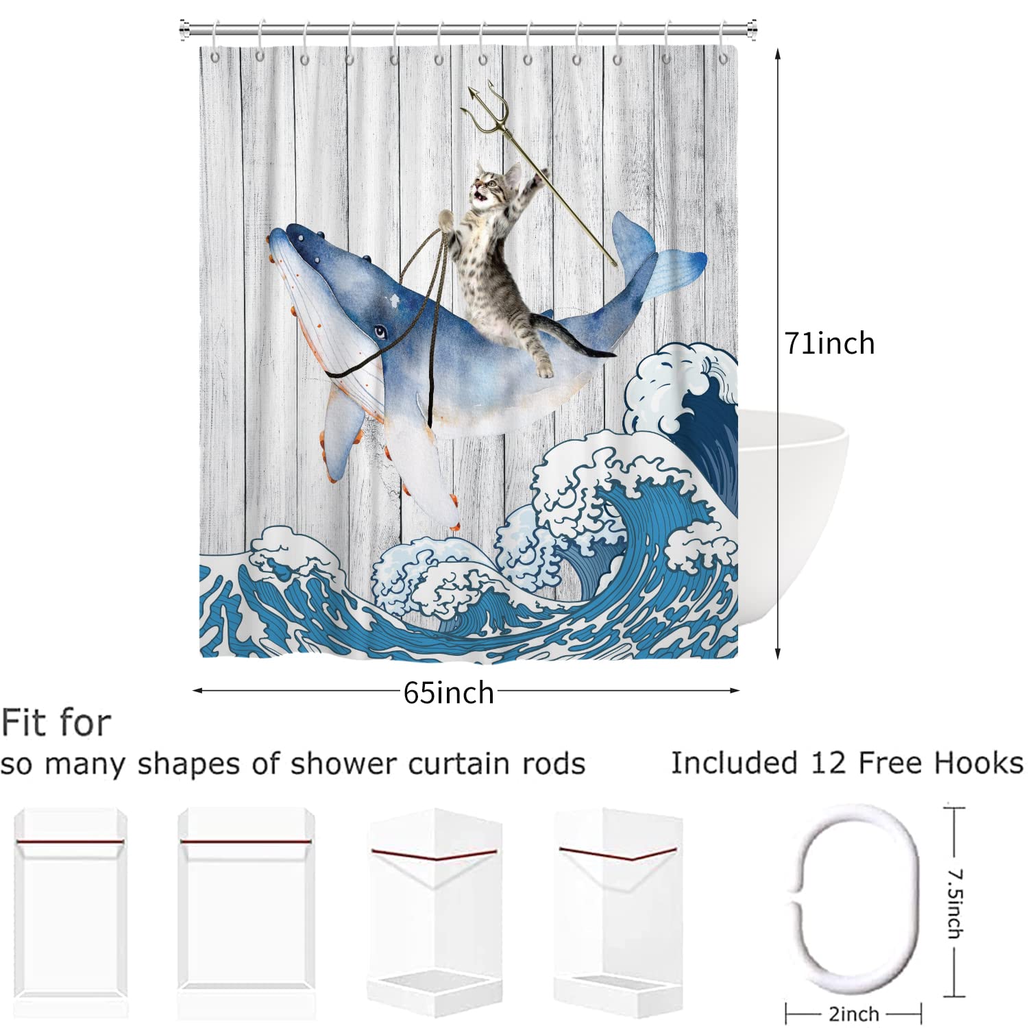 Hnmdmyi Funny Cat Shower Curtain 165x180 - Image 5