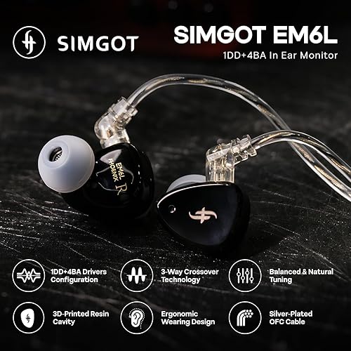 Miniatura 2 de Linsoul SIMGOT EM6L 1DD + 4BA - Monitor híbrido intrauditivo para controlador, auricular para juegos, auriculares IEM de alta fidelidad con carcasa