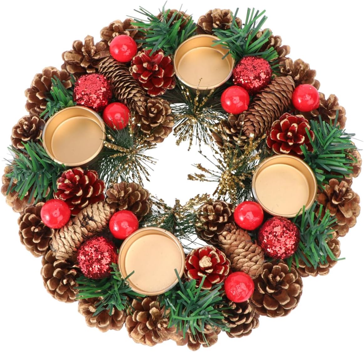 Ciieeo Christmas Candlestick Garland 27cm Handmade Wreath Decorative Candleholder for Desktop Home Seasonal Decor