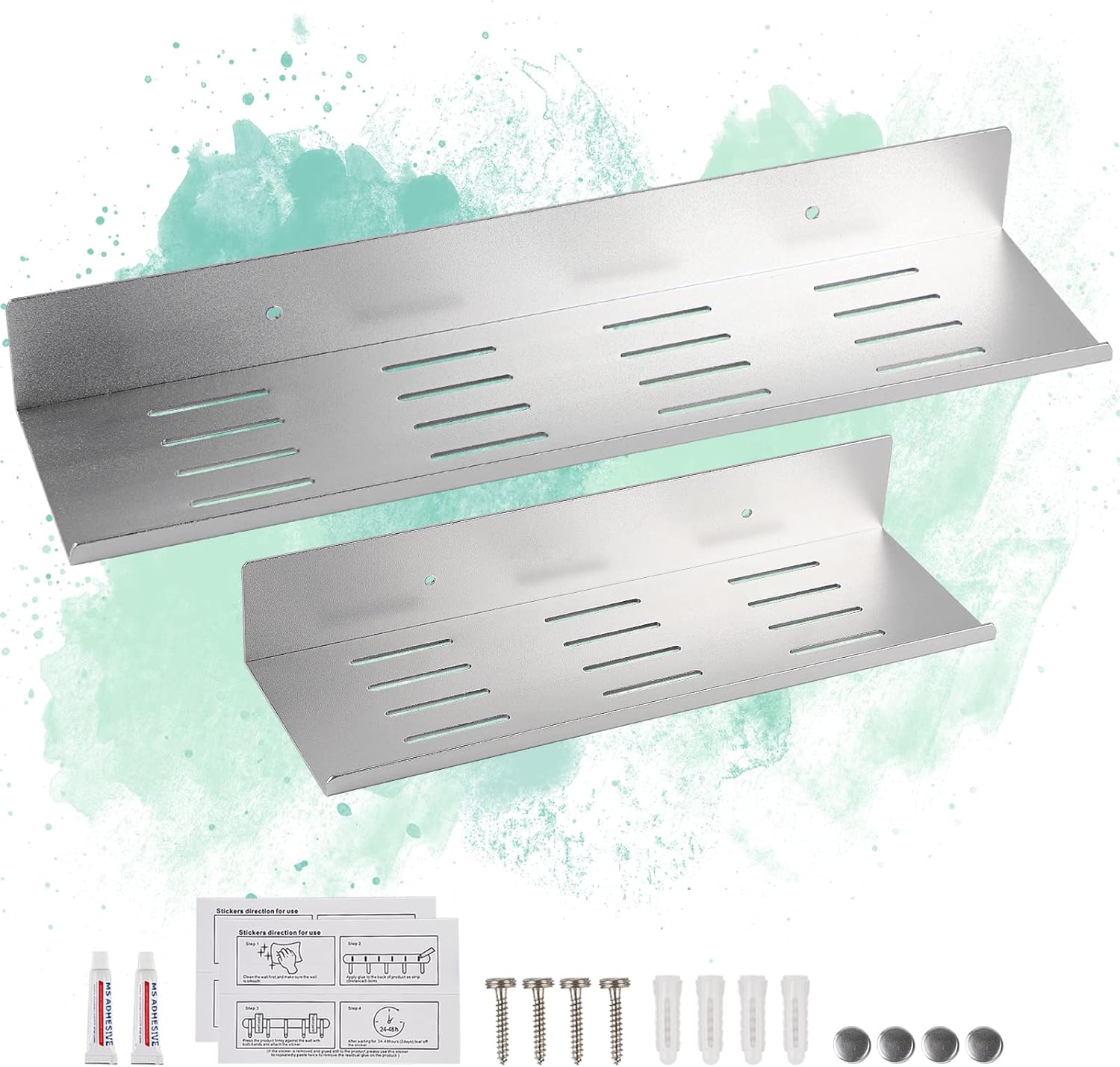 Mensola Doccia Adesiva In Acciaio Inox - Senza Foratura, 30x10cm Con Ganci - Foto 9