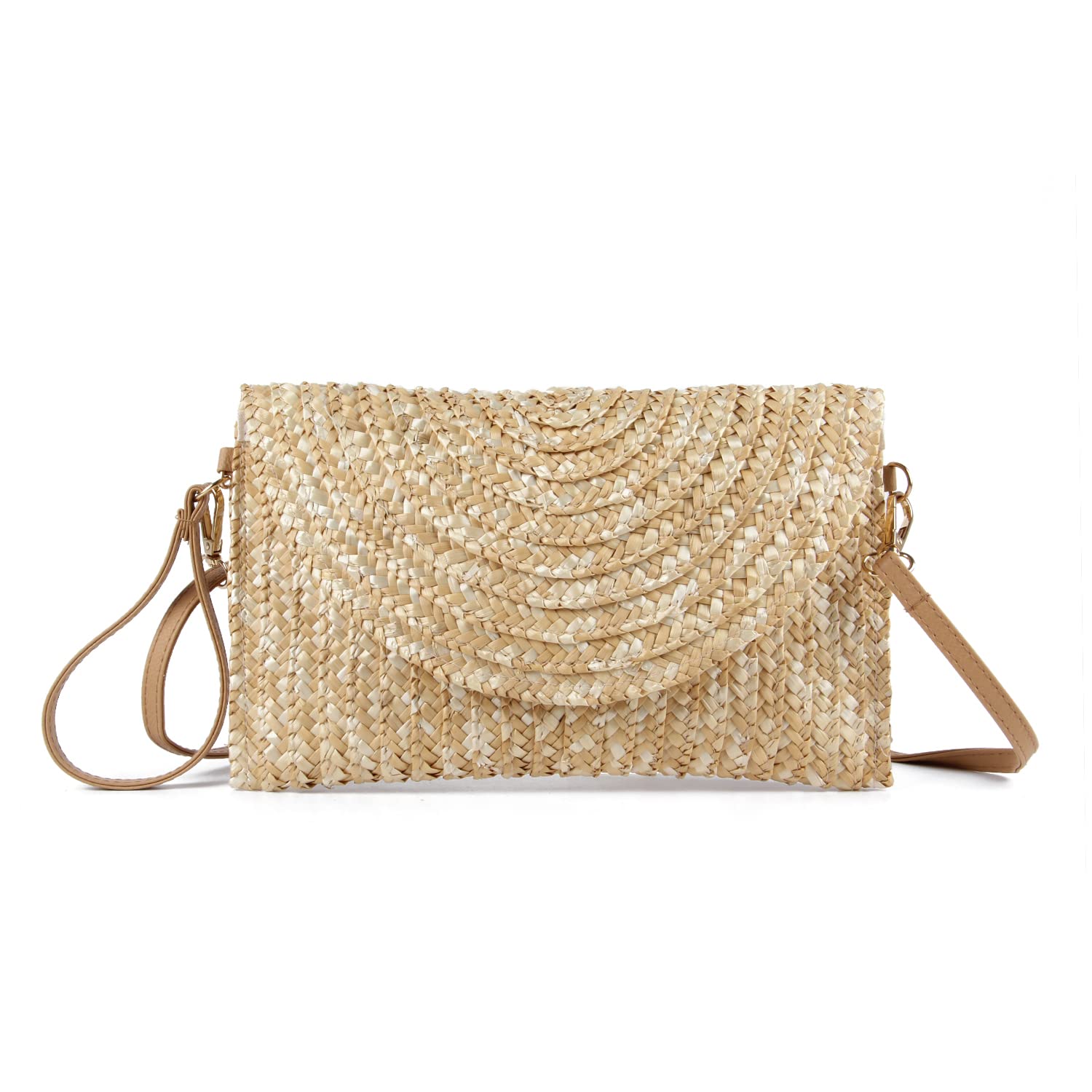 LHHMZ Vrouwen Stro Clutch Purse Tassen Zomer Strand Tas Geweven Stro Schoudertassen Strand Clutch Bag, Beige, Eén maat