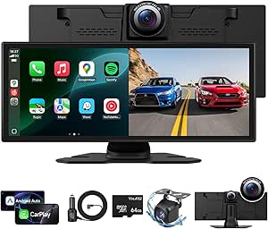 Wireless Carplay Screen for Car with 4K Dash Cam, 11.26 inch Portable A-pple CarPlay &amp; Android Auto Car Stereo Touchscreen with Backup Camera, Mirror Link/Navigation/Bluetooth/Siri/FM