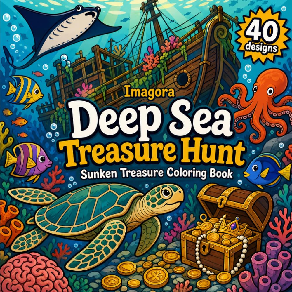 Deep Sea Treasure Hunt: Ocean Life and Lost Treasure Coloring Book for Teens and Adults: Relaxing Sea Turtle and Coral Reef Designs