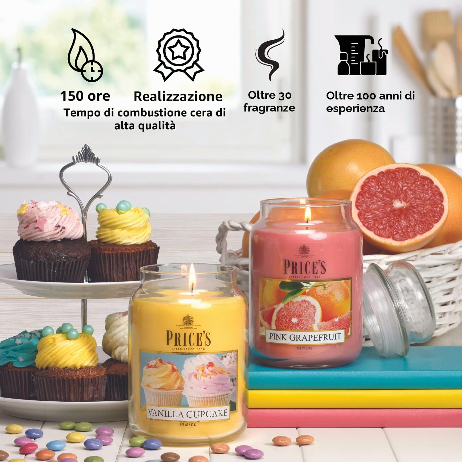 Price's Candles - Candela in Giara Grande Damson Rose - Durata Fino a 150 Ore di Combustione