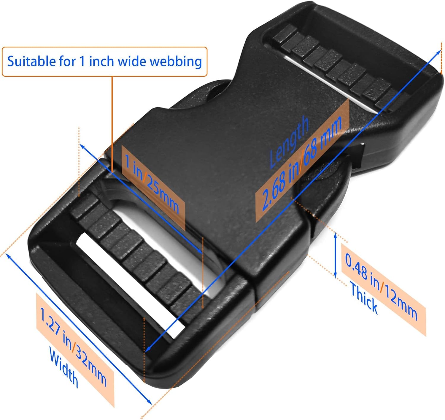 Buckle for 1'' Strap, Side Release Buckles 2 Set Plastic Buckle for 1 inch/25mm Webbing Backpack Replacement Heavy Duty