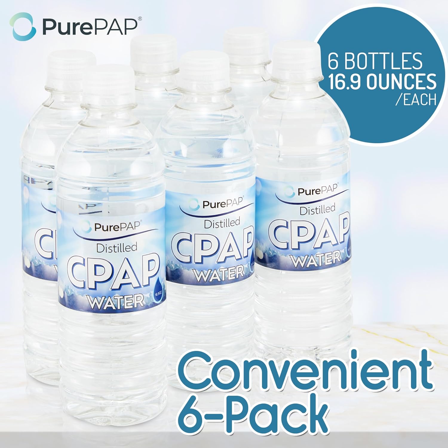 Pure Distilled CPAP Water - 6-Pack of 16.9oz Bottles Distilled Water - Travel CPAP Water for CPAP Machine Humidifier