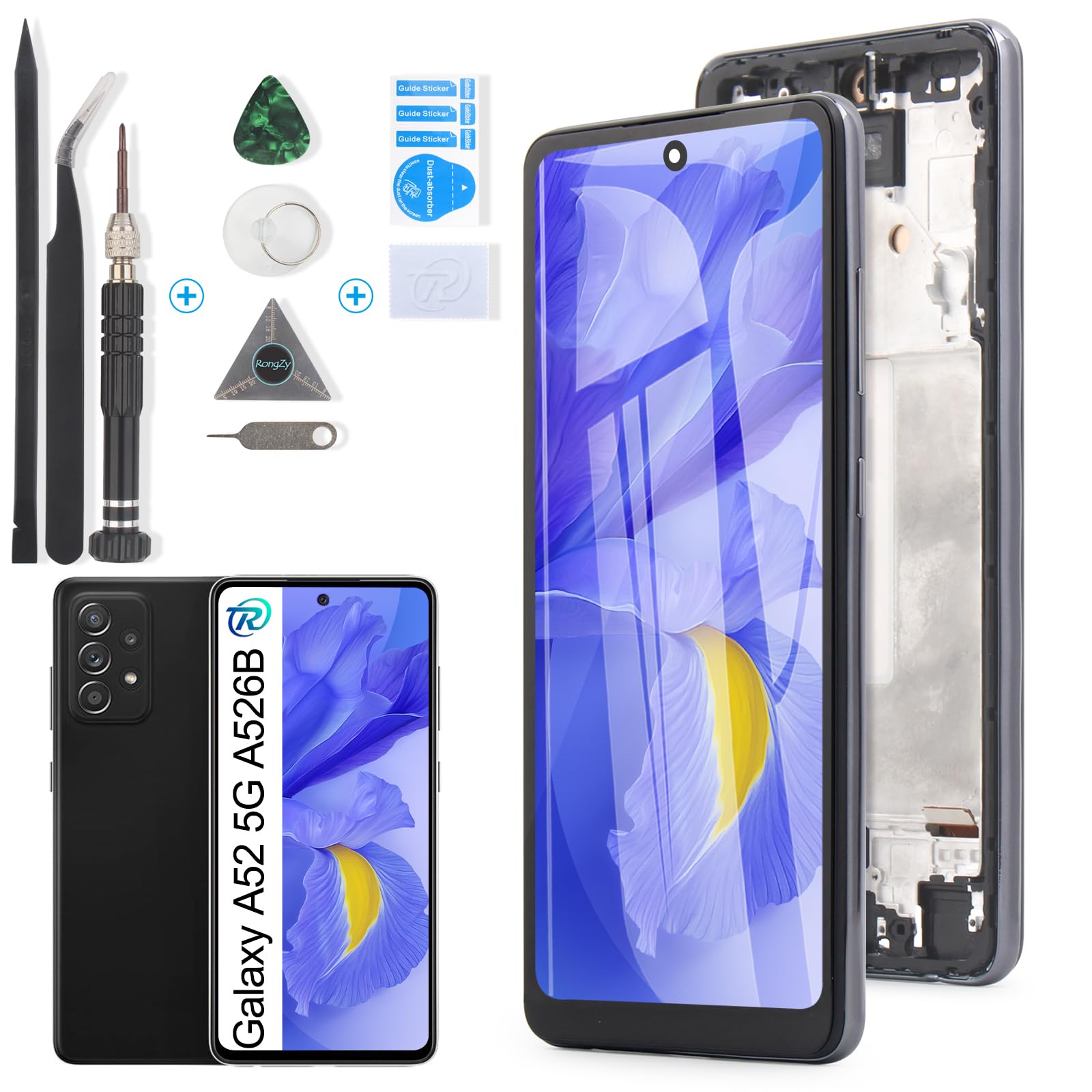 RongZy Kompatibel mit Samsung Galaxy A52 5G A526B A526W A526U Ersatz Bildschirm LCD Display und Touchscreen-Digitizer mit Werkzeugen (Schwarz mit Rahmen)