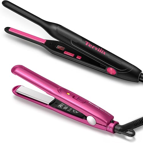 Terviiix Plancha plana tipo lápiz (negro rosa) y mini plancha plana (rosa intenso)