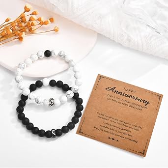 CERSLIMO Couple Bracelets Gifts for Him and Her, Matching Ring Heart Bracelets for Boyfriend Girlfriend Husband Wife Valentine's Day Anniversary Birthday Christmas Engagement Gifts