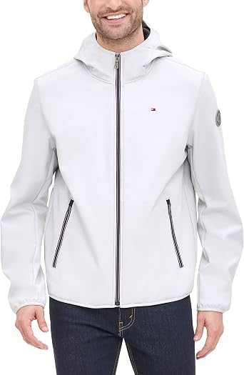Tommy Hilfiger Men's Lightweight Water Resistant Breathable Hooded Performance Softshell Jacket Windbreaker Jacket