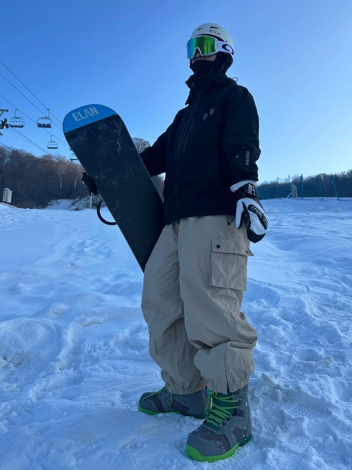xwxwseui Men's Baggy Cargo Snow Pants Warm Insulation Ski Pant Snowboard Outdoor Hiking (A1 Khaki, M)