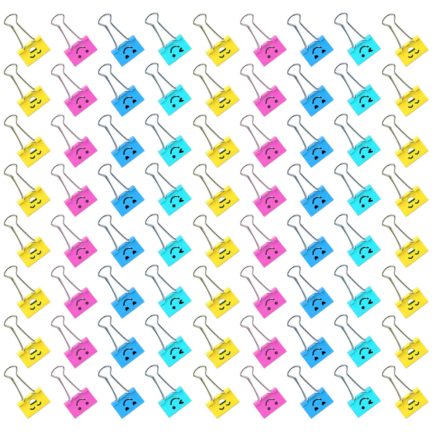 Wankko 72 Pack 19mm Paper Clips, Smiling Face Binder Clips, Assorted Colors